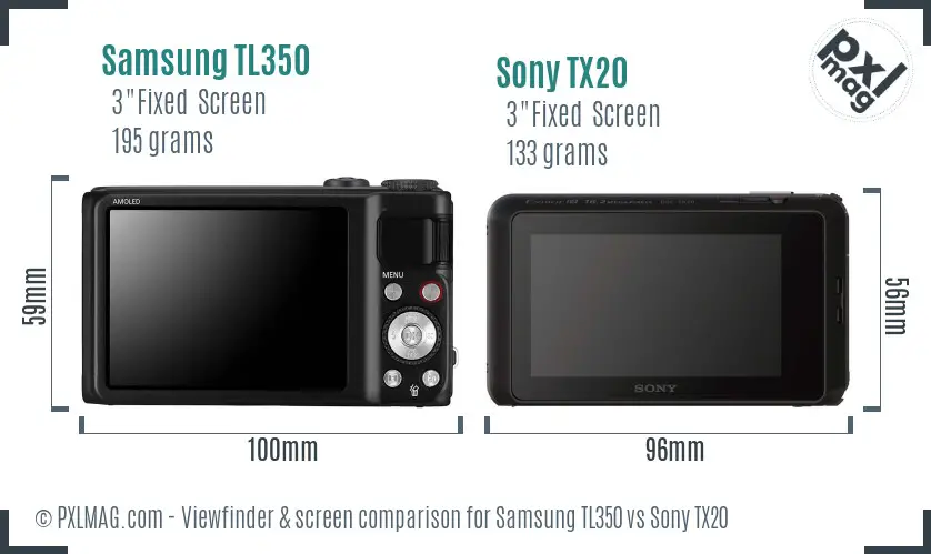 Samsung TL350 vs Sony TX20 Screen and Viewfinder comparison