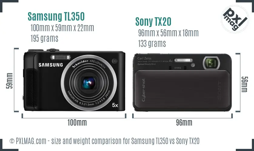 Samsung TL350 vs Sony TX20 size comparison