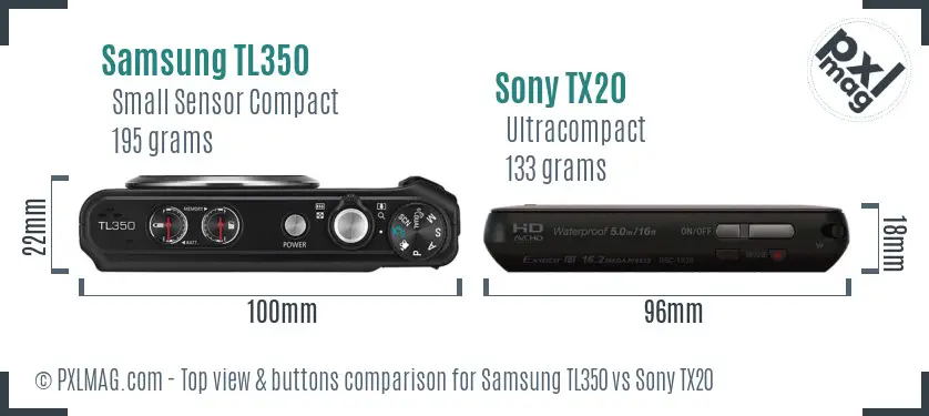 Samsung TL350 vs Sony TX20 top view buttons comparison