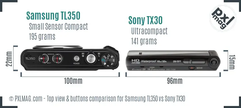 Samsung TL350 vs Sony TX30 top view buttons comparison
