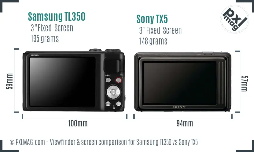 Samsung TL350 vs Sony TX5 Screen and Viewfinder comparison