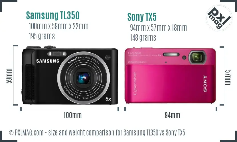 Samsung TL350 vs Sony TX5 size comparison