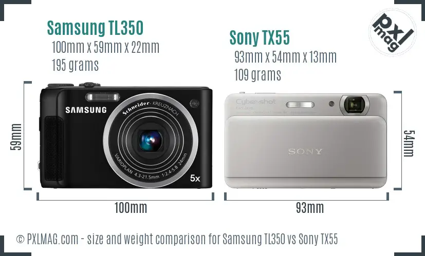 Samsung TL350 vs Sony TX55 size comparison