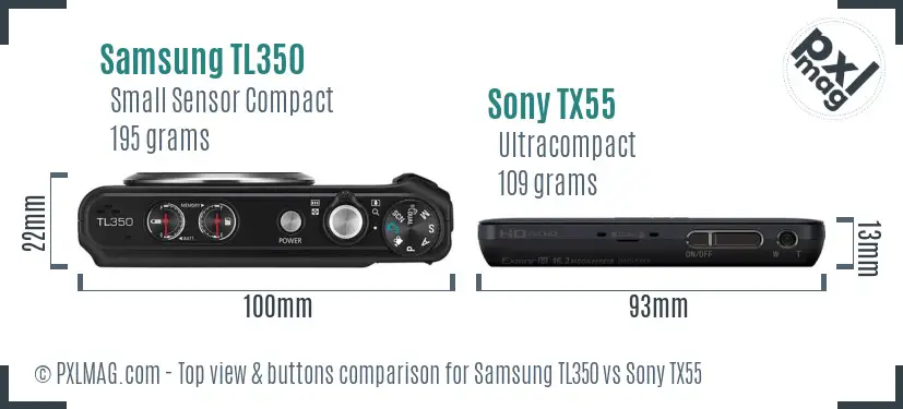 Samsung TL350 vs Sony TX55 top view buttons comparison