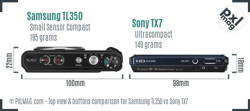 Samsung TL350 vs Sony TX7 top view buttons comparison