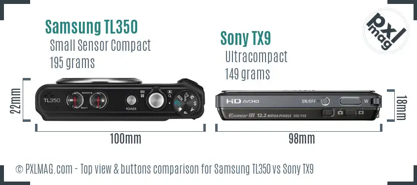 Samsung TL350 vs Sony TX9 top view buttons comparison Samsung TL350 vs Sony TX9 top view buttons comparison