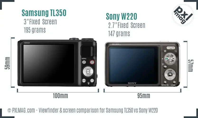 Samsung TL350 vs Sony W220 Screen and Viewfinder comparison