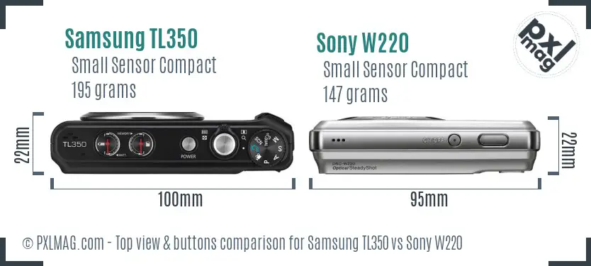 Samsung TL350 vs Sony W220 top view buttons comparison