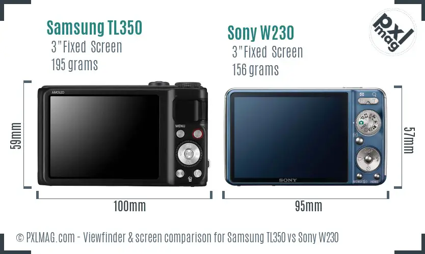 Samsung TL350 vs Sony W230 Screen and Viewfinder comparison