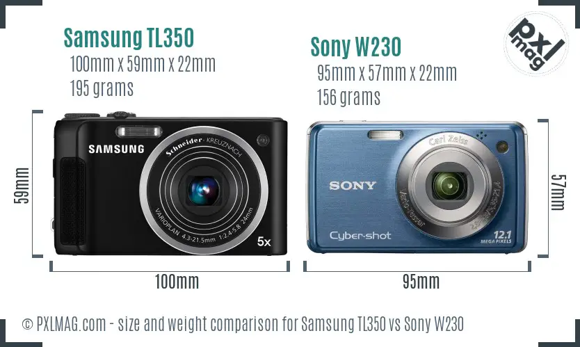 Samsung TL350 vs Sony W230 size comparison