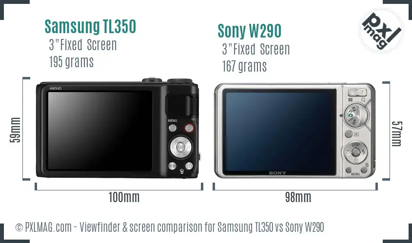 Samsung TL350 vs Sony W290 Screen and Viewfinder comparison