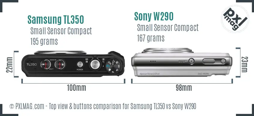 Samsung TL350 vs Sony W290 top view buttons comparison