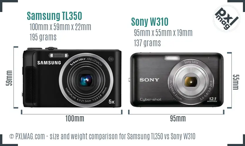 Samsung TL350 vs Sony W310 size comparison