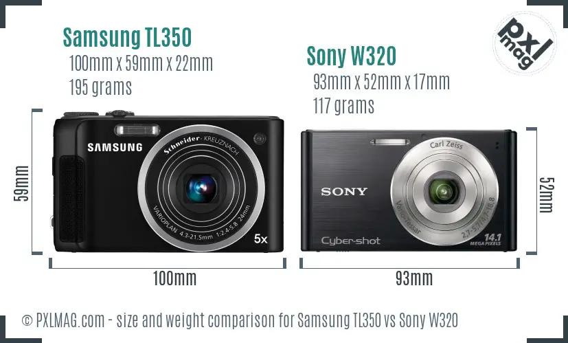 Samsung TL350 vs Sony W320 size comparison