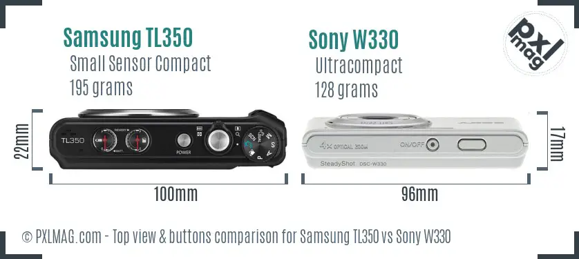 Samsung TL350 vs Sony W330 top view buttons comparison