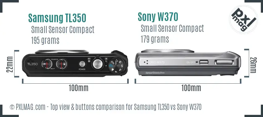 Samsung TL350 vs Sony W370 top view buttons comparison