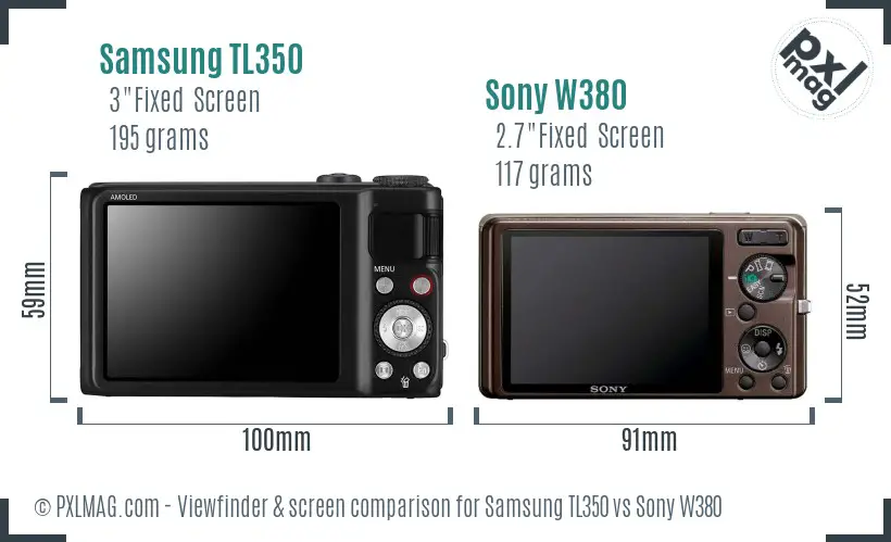 Samsung TL350 vs Sony W380 Screen and Viewfinder comparison