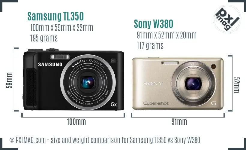 Samsung TL350 vs Sony W380 size comparison