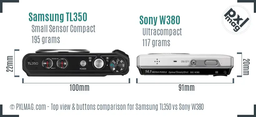 Samsung TL350 vs Sony W380 top view buttons comparison