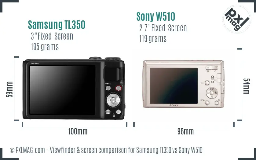 Samsung TL350 vs Sony W510 Screen and Viewfinder comparison