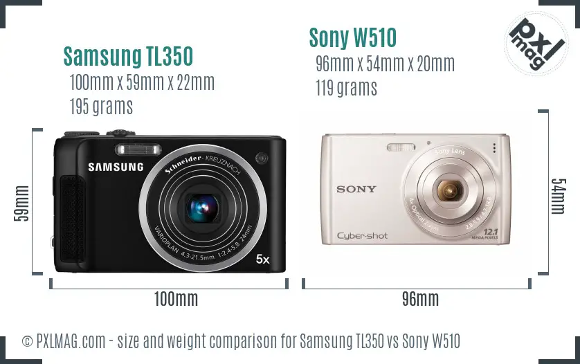 Samsung TL350 vs Sony W510 size comparison