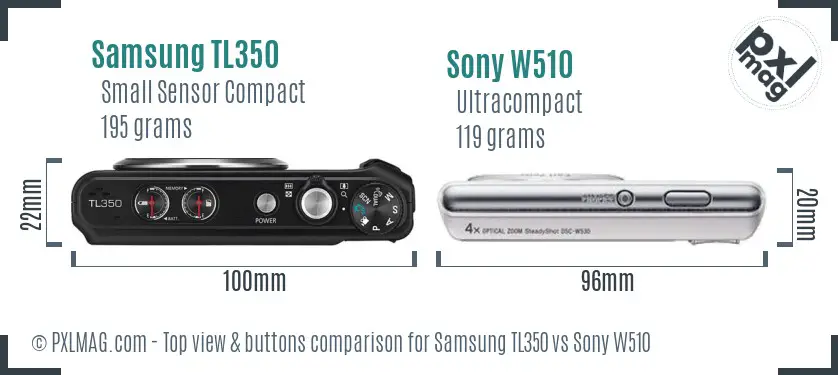 Samsung TL350 vs Sony W510 top view buttons comparison
