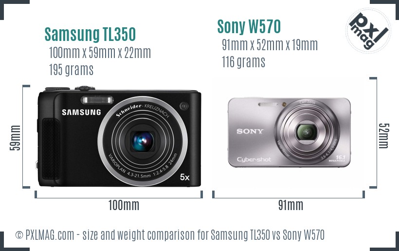 Samsung TL350 vs Sony W570 size comparison