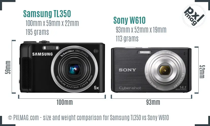 Samsung TL350 vs Sony W610 size comparison