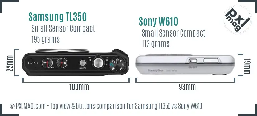 Samsung TL350 vs Sony W610 top view buttons comparison