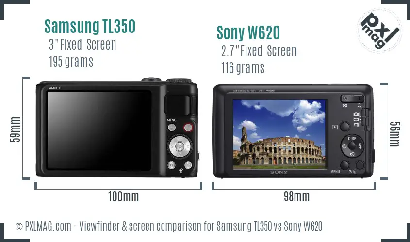 Samsung TL350 vs Sony W620 Screen and Viewfinder comparison