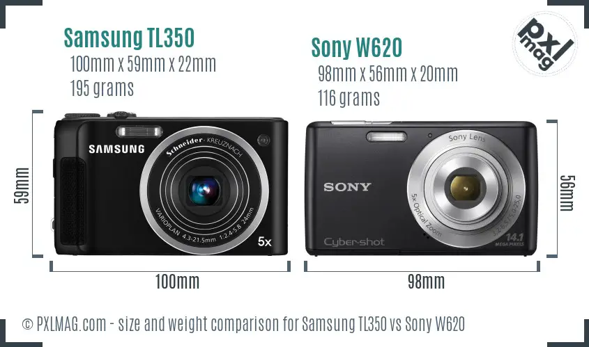 Samsung TL350 vs Sony W620 size comparison