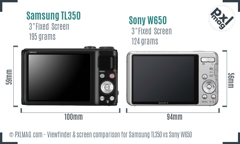 Samsung TL350 vs Sony W650 Screen and Viewfinder comparison