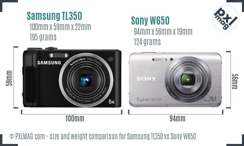 Samsung TL350 vs Sony W650 size comparison