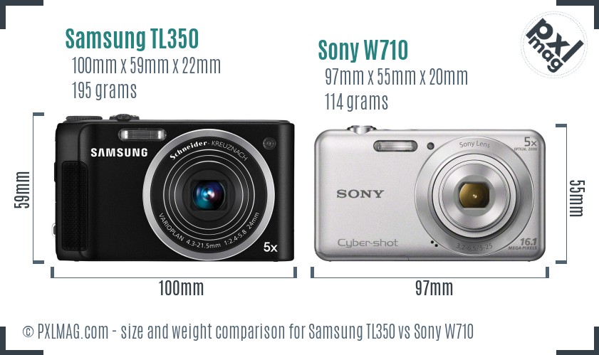 Samsung TL350 vs Sony W710 size comparison