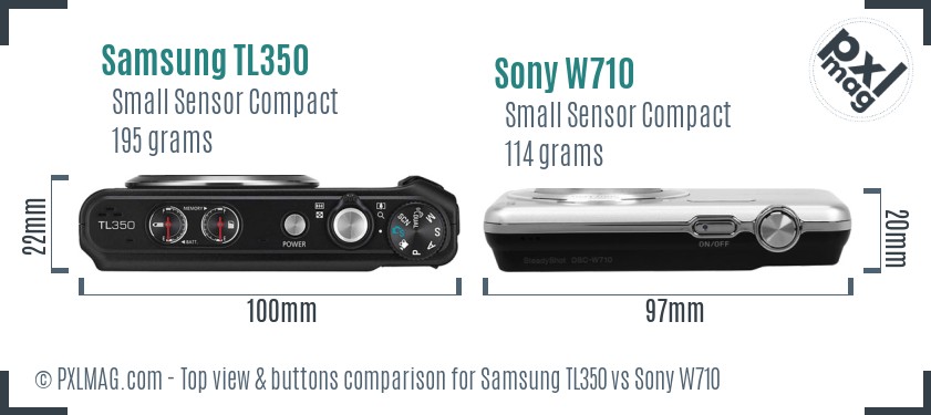Samsung TL350 vs Sony W710 top view buttons comparison