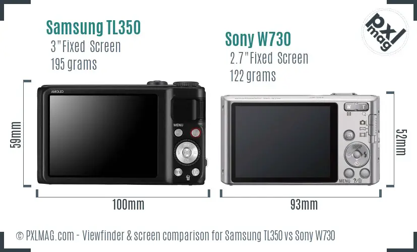 Samsung TL350 vs Sony W730 Screen and Viewfinder comparison