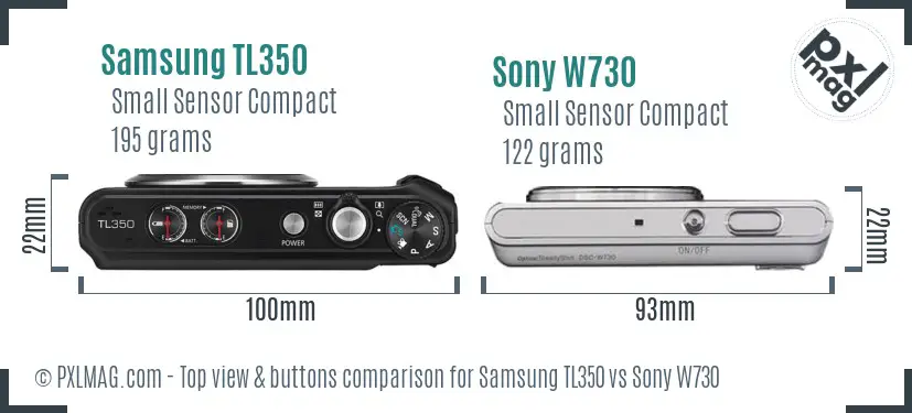 Samsung TL350 vs Sony W730 top view buttons comparison