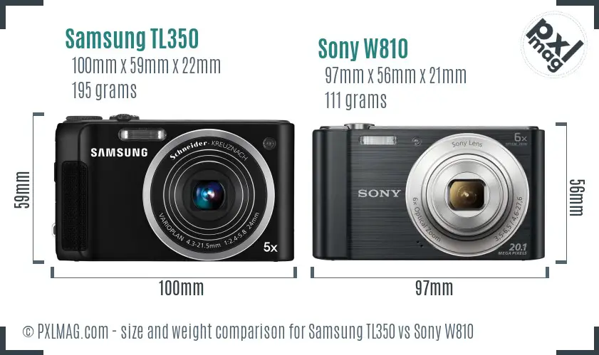 Samsung TL350 vs Sony W810 size comparison