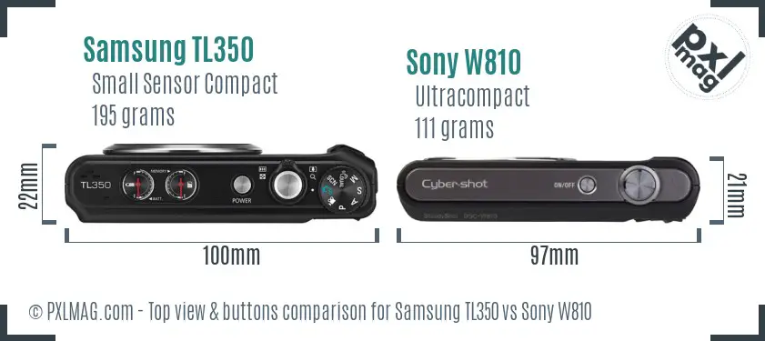 Samsung TL350 vs Sony W810 top view buttons comparison