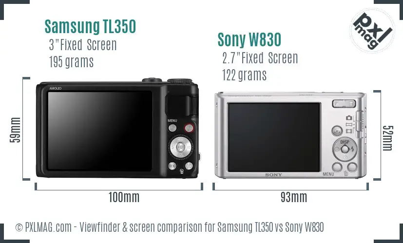 Samsung TL350 vs Sony W830 Screen and Viewfinder comparison