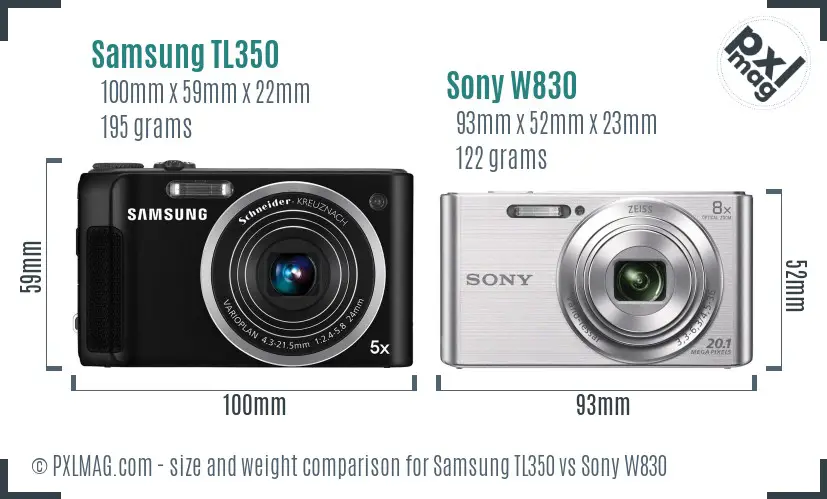 Samsung TL350 vs Sony W830 size comparison