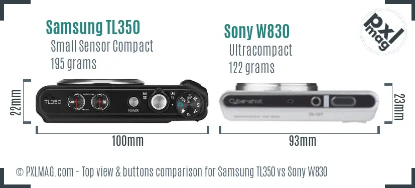 Samsung TL350 vs Sony W830 top view buttons comparison