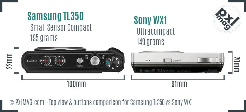 Samsung TL350 vs Sony WX1 top view buttons comparison