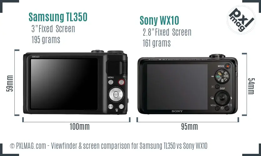 Samsung TL350 vs Sony WX10 Screen and Viewfinder comparison