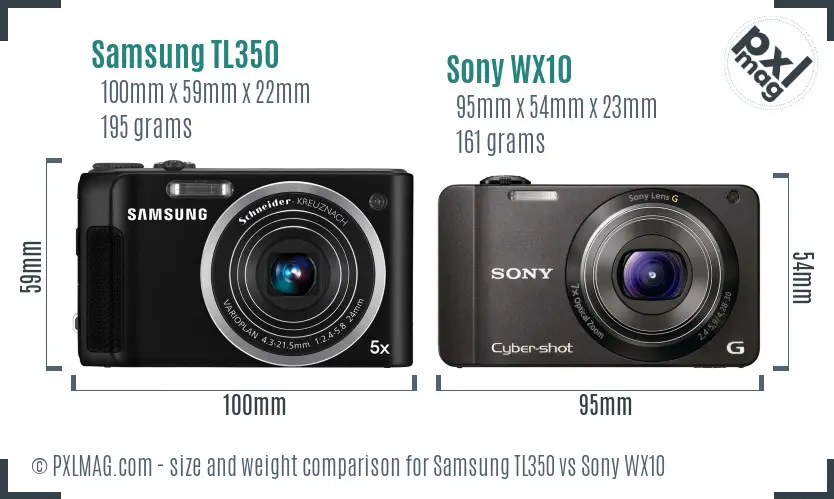 Samsung TL350 vs Sony WX10 size comparison