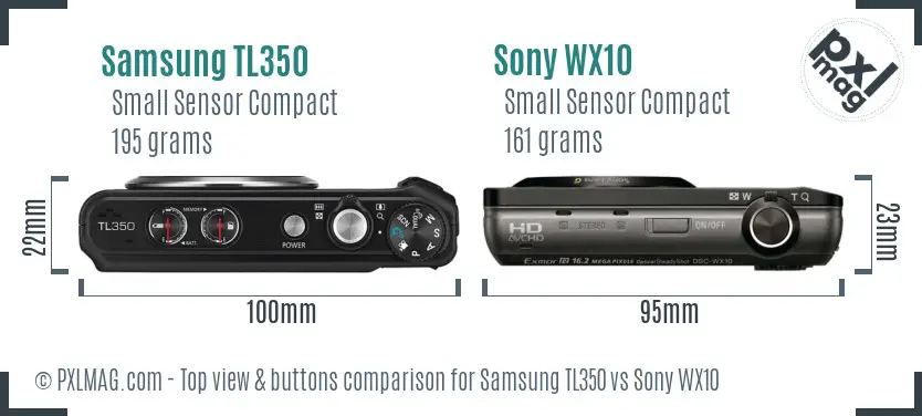 Samsung TL350 vs Sony WX10 top view buttons comparison