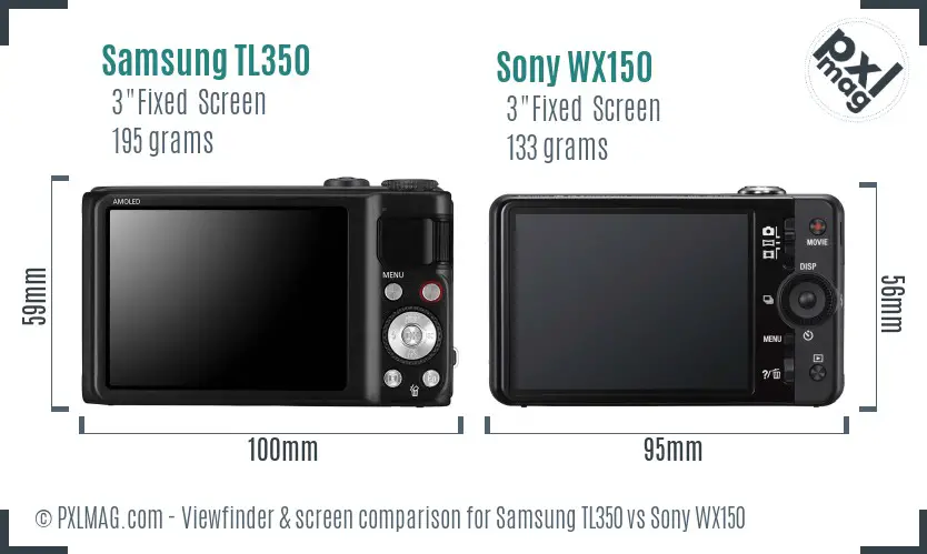 Samsung TL350 vs Sony WX150 Screen and Viewfinder comparison