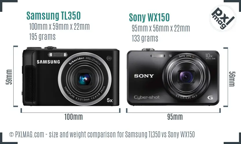 Samsung TL350 vs Sony WX150 size comparison