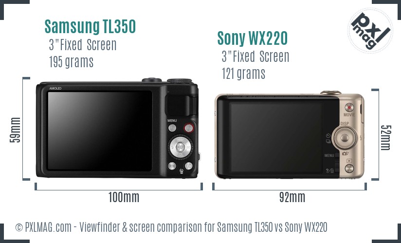 Samsung TL350 vs Sony WX220 Screen and Viewfinder comparison