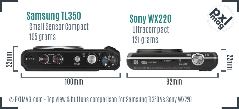Samsung TL350 vs Sony WX220 top view buttons comparison